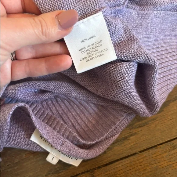 White + Warren Purple Linen Lightweight Sweater - Size large v neck casual